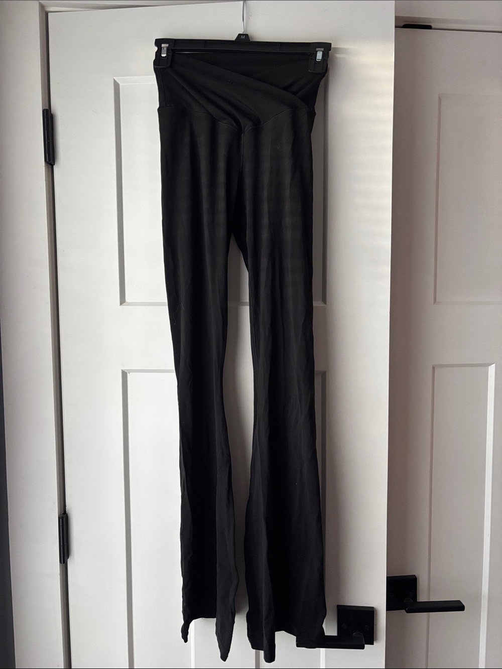 aerie Black Wide-Leg Flare Leggings with Crossover Waistband
